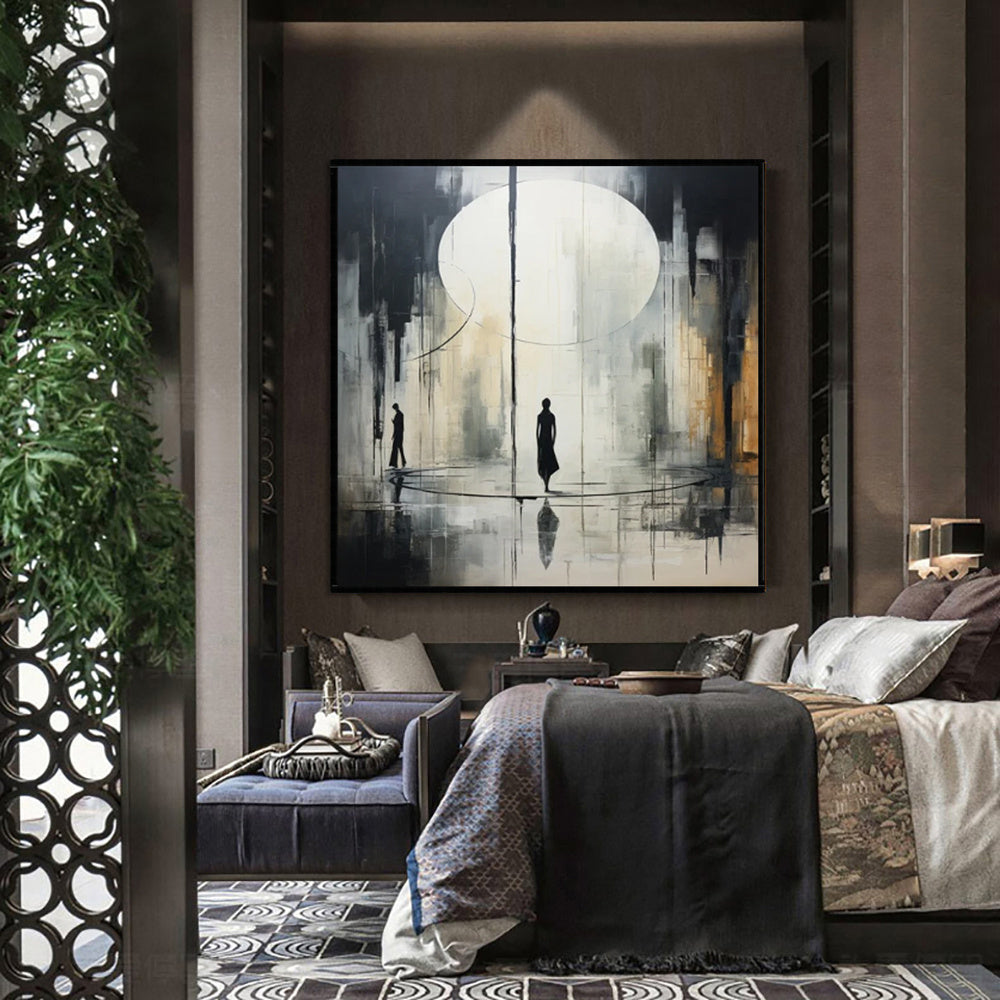 Black & White Abstract Handmade Oil Painting on Canvas – Modern Wall Art Decor