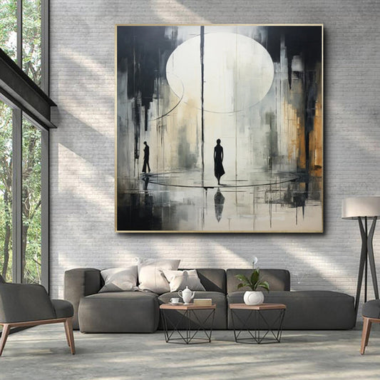 Black & White Abstract Handmade Oil Painting on Canvas – Modern Wall Art Decor