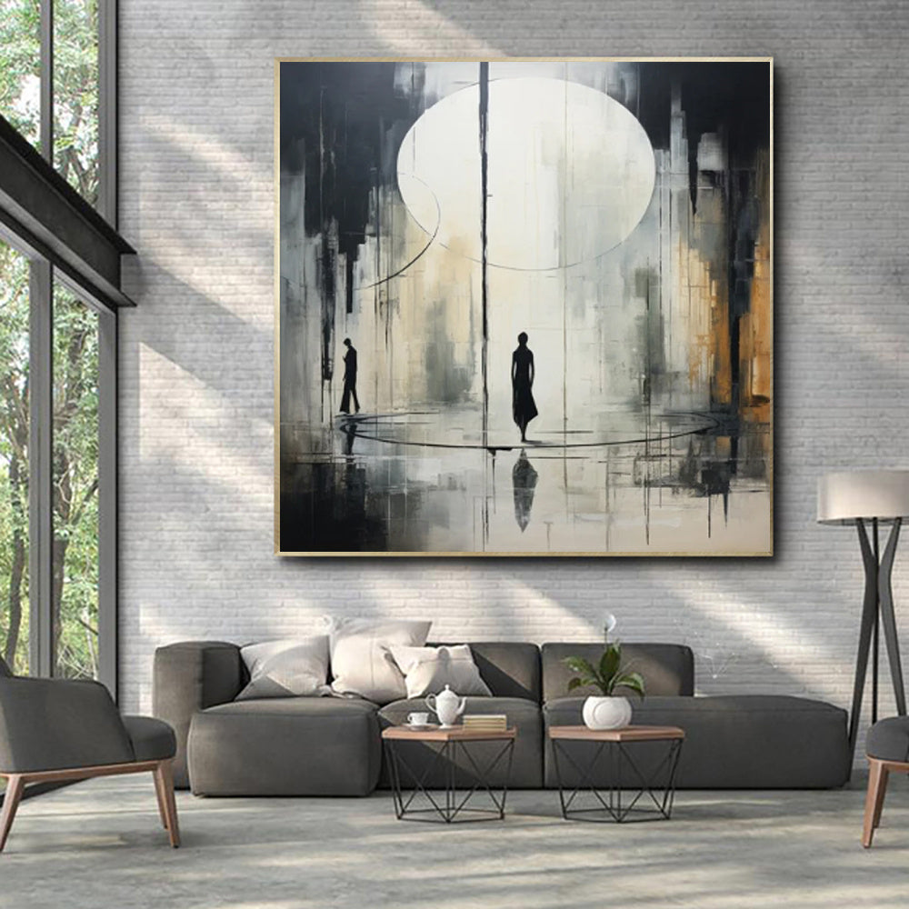 Black & White Abstract Handmade Oil Painting on Canvas – Modern Wall Art Decor